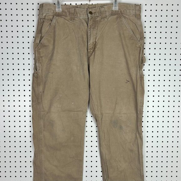 Carhartt Carpenter Pants 38x30 Distressed  Work Wear Brown Khaki B324 Relaxed - Picture 4 of 6